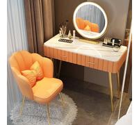 Bureau de coiffeuse moderne avec miroir LED 5 tiroirs, 3 modes de couleur et sièges de rangement, orange, 61 cm
