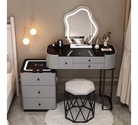 Bureau de coiffeuse moderne avec station de charge sans fil, haut-parleur Bluetooth, 3 options de lumière de couleur, 6 tiroirs et tabouret de maquillage, idéal pour la chambre à coucher familiale,