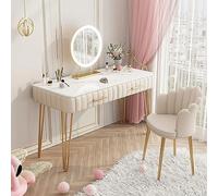 Bureau de coiffeuse moderne avec tiroirs et miroir - Ensemble de table de maquillage élégante avec petite armoire de rangement - Organisez votre chambre avec style - Ensemble de coiffeuse pour chambre