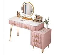 Bureau de coiffeuse rose avec miroir et lumières - Ensemble de maquillage avec tiroirs, 3 modes d'éclairage, tabouret rembourré, commode compacte pour femme, 50 cm, station de maquillage élégante.