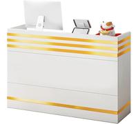 Bureau De Comptoir De Réception Petit Bureau De Comptoir Avant avec Tiroirs Verrouillables Comptoir De Vente Au Détail avec Armoire Anti-poussière Bureau D’Ordinateur en Boi, B, 100cm