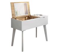 Bureau de courtoisie en Bois Massif avec Miroir de Style Coquille intégré, Coiffeuse de Petite Taille avec 1 tiroir 100/120 x 45 x 75 cm, Bureau de Maquillage (Blanc, 1,0 m)
