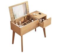 Bureau de courtoisie en Bois Massif avec Miroir de Style Coquille intégré, Coiffeuse de Petite Taille avec 1 tiroir, 100/120 x 45 x 75 cm, Bureau de Maquillage (Bois, 1,2 m)