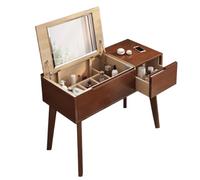 Bureau de courtoisie en Bois Massif avec Miroir de Style Coquille intégré, Coiffeuse de Petite Taille avec 1 tiroir 100/120 x 45 x 75 cm, Bureau de Maquillage (Noyer, 1,0 m)