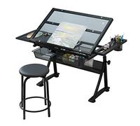 Bureau de dessin réglable et table d'artisanat avec rangement | Grand bureau d'art pour bureau à domicile | Table réglable en hauteur pour artistes et créatifs | Station de travail polyvalente