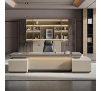 Bureau de Direction en L Extra Large avec Bande Lumineuse LED, Angle de 102 Pouces avec tiroirs classeurs et Gestion des câbles, Table d'étude, Ensemble de mobilier de Bureau pour