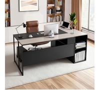 VEVOR Bureau de direction en L, charge de 158,7 kg, bureau d'ordinateur moderne avec support CPU, grande table d'étude en bois robuste avec tiroirs et armoire de rangement, pour travail et écriture