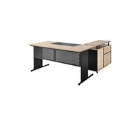 VEVOR Bureau de Direction Réversible en L Avec Armoire de Rangement Capacité 158,7kg Noir et Marron