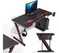 MY SIT Bureau Gaming Table 140 cm Titan Ordinateur LED Lumières - Support pour Casque Support pour PC Tapis de Souris Porte-gobelet - Gestion des Câbles Bureau de Jeu Table de Bureau Gaming Desk Noir