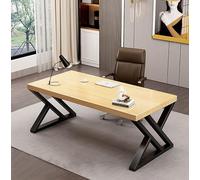 Bureau de jeu avec plateau en bois massif naturel et cadre en métal pour bureau à domicile, design simple, table d'écriture épaisse pour économiser de l'espace (160 x 80 cm)