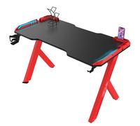 Bureau de jeu ergonomique avec lumières DEL - Table PC en fibre de carbone avec porte-gobelet et crochet pour casque, parfait pour le bureau à domicile et l'installation de jeu, 120 x 60 x 73 cm