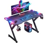 Bureau de jeu LED HLONONE, table de jeu avec LED, table PC stable avec revêtement en fibre de carbone, table de jeu avec porte-gobelet et crochet pour casque, noir [Grand bureau gaming]Ses dimensions