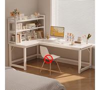 Bureau de jeu moderne en forme de L avec panneau perforé et étagères de rangement, grand bureau d'angle pour la maison, le bureau, la coiffeuse, pour écrire ou étudier, étagère latérale gauche incluse
