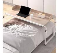 Bureau de lit réglable 115-210 cm pour Ordinateur Portable, Chariot de Rangement à roulettes, Table de Chevet Mobile avec 4 Roues, Poste de Travail Debout et Plateau Repas pour la Maison et l'hôpital