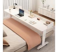 Bureau de lit réglable en hauteur avec roulettes - Table d'ordinateur mobile en bois massif pour lit - Table de chevet polyvalente pour étude et travail