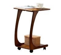 Bureau de lit, table d'appoint en bois massif en forme de C avec roulettes, plateau TV avec rangement, table de canapé pour petits espaces