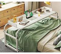 Bureau De Lit,Table De Lit Réglable En Hauteur Avec Roulettes Pivotantes Table De Lit à Roulettes(Color:Blanc)