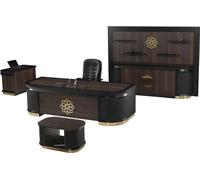 Bureau de luxe Table basse Armoire cuir bois Bureau 4pcs