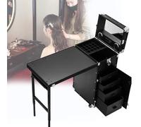 Bureau de manucure portable avec barre de tirage, rangement, table de travail, miroir, lecteur Bluetooth pour spa et salon