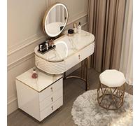 Bureau de maquillage à DEL tactile réglable avec miroir 3 couleurs, 120 cm, avec tiroirs et tabouret rembourré, idéal pour la chambre à coucher et la routine beauté