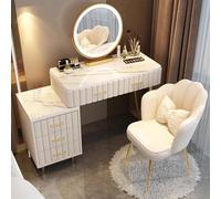 Bureau de maquillage avec lumière et miroir, 3 modes d'éclairage réglables, table de maquillage avec tabouret, table de toilette avec chaise, ensemble de toilette pour filles (White,100cm/39.4in)