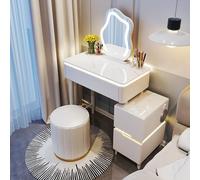 Bureau de maquillage avec lumières - Grande table de chambre avec tabouret rembourré et armoire latérale, miroir à luminosité réglable, idéal pour les petits espaces