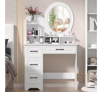 Bureau de maquillage avec lumières LED et miroir avec 3 modes d'éclairage, grande coiffeuse à 4 tiroirs pour le rangement, parfaite pour la routine beauté et la décoration de la maison