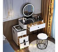 Bureau de maquillage avec miroir éclairé, chargement sans fil, haut-parleur Bluetooth, tabouret inclus, parfait pour le dressing de la chambre à coucher