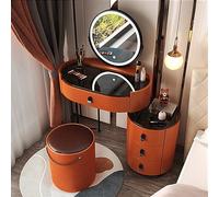 Bureau de maquillage avec miroir éclairé et dessus en verre, ensemble de coiffeuse avec tiroirs, armoire latérale et chaise, table de maquillage 3 couleurs d'éclairage avec lumières