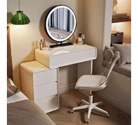 Bureau de maquillage blanc avec miroir et lumières avec tabouret en bois massif 60 x 40 x 76 cm Coiffeuse élégante avec tiroirs pour chambre à coucher