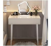 Bureau de maquillage compact blanc avec miroir LED réglable, 120 x 40 x 76 cm, 2 tiroirs, coiffeuse idéale pour chambre à coucher et petits espaces
