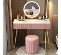 Bureau de maquillage en bois rose clair avec tabouret rembourré à DEL et armoire latérale pour chambre à coucher, parfait pour filles et femmes (100,1 cm)