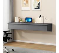 Bureau de maquillage flottant avec tiroirs de rangement - Coiffeuse murale d'angle blanche pour entrée, chambre à coucher, salon - Finition grise - 210 cm/3