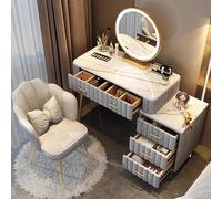 Bureau de maquillage LED à changement de couleur avec miroir - 5 tiroirs - Coiffeuse moderne grise - 3 modes d'éclairage - Élégante et fonctionnelle (80 cm)