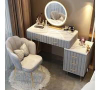 Bureau de maquillage moderne avec lumières miroir et 5 tiroirs, gris réglable, pour chambre à coucher, petite taille (80 cm)