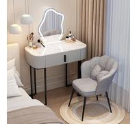 Bureau de maquillage moderne avec miroir et lumières - Table de coiffeuse en bois avec tiroirs, 3 options de couleur, commode élégante pour chambre à coucher avec pieds en fer (noir, 127 cm)