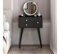 Bureau de maquillage noir avec miroir et lumières, table de maquillage compacte avec 3 tiroirs, luminosité réglable et 3 modes d'éclairage, facile à installer pour chambre à coucher de femme, 60 cm/23