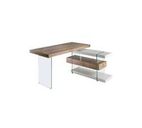 Bureau de noyer et verre trempé 3003C, 140 x 127 x 75 cm. -
