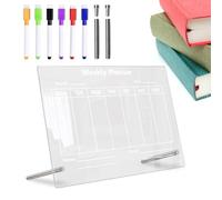 Bureau de planificateur en acrylique - Tableau blanc effaçable à sec en acrylique transparent,Tableau de table avec 6 marqueurs de couleurs et liste de choses à faire pour la chambre, le bureau, la ma