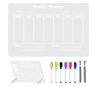 Bureau de planificateur en acrylique | Tableau blanc hebdomadaire effaçable à sec | Tableau de planification de table avec 6 marqueurs colorés, cadeau de fête des pères pour la maison ou l'école