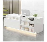 Bureau de réception à DEL avec tiroir verrouillable et étagères de rangement réglable de 99,1 à 160 cm pour salon, bureau, hall de vente au détail, zone de réception - Design moderne et fonctionnel