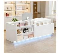 Bureau de réception à DEL avec tiroir verrouillable et étagères de rangement réglables de 99,1 à 160 cm pour salon, bureau, hall d'entrée et salle de réception G gauche 140 x 61 x 89 cm