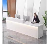 Bureau de réception avec comptoir, bureau exécutif, classeurs, façade en bois, 4 étagères de rangement ouvertes, pour clinique, spa, hôtel d'entreprise, droite