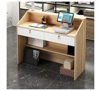 Bureau de réception avec comptoir de secrétaire, 2 tiroirs verrouillables, étagères de rangement et œillets pour petit bureau, mobilier blanc moderne