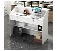 Bureau de réception avec comptoir de secrétaire, 2 tiroirs verrouillables, étagères de rangement et œillets pour petit bureau, mobilier blanc moderne