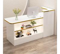 Bureau de réception avec comptoir, tiroirs verrouillables et bande lumineuse, table avant de bureau avec étagère, comptoir de caisse debout