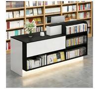 Bureau de réception avec lumières LED et plateau pour clavier, table avant moderne avec œillet de câble et compteur de distribution verrouillable, 140 x 61 x 99 cm