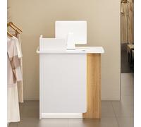 Bureau de réception avec support et serrure LED éclairage négociation table comptoir à cashier finition blanche et bois 80 x 45 x 95 cm Idéal pour salon de beauté et utilisation hôtelière