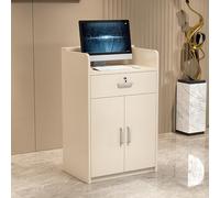 Bureau de réception avec tiroirs verrouillables, comptoir avant compact pour bureau à domicile ou salon, finition teck élégante,