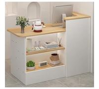 Bureau de réception beige avec tiroir - 140 cm - Compteur de caisse enregistreuse pour supermarché, hôtel, bar, magasin de vêtements - Design incliné élégant pour les espaces de vente au détail